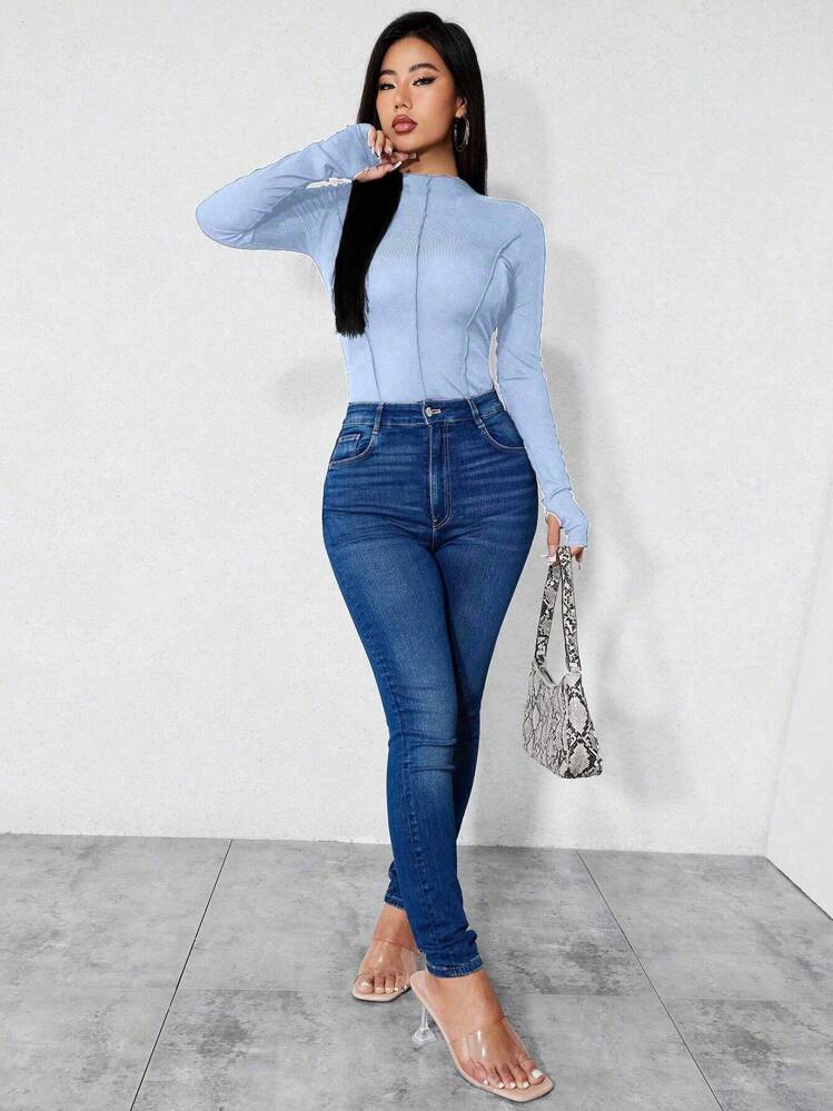 VaVaBold Body A Maniche Lunghe Con Collo Alto Da Donna | SHEIN ALIA