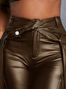 Slaydiva Slayr Street Casual Women's Workwear Pocket Champagne PU Leather Women's Leggings Trousers