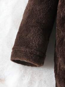 男婴小熊图案连脚连体衣，毛绒材质，冬季款 - 棕色 - 查看 3