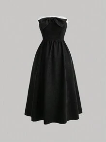 SHEIN MOD Bow Front Tube Dress - Black and White - View 1