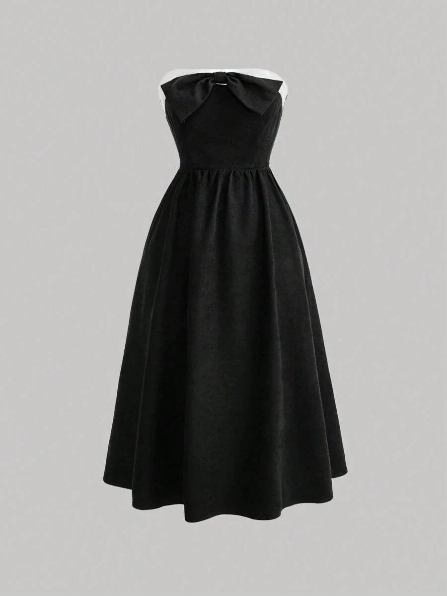 SHEIN MOD Bow Front Tube Dress - Black and White - View 1