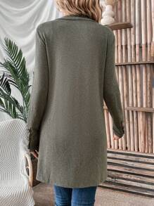 SHEIN LUNE Solid Open Front Coat - Army Green - View 2