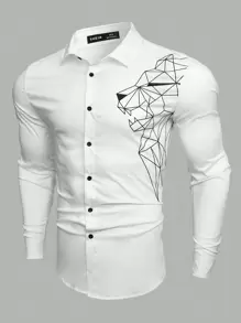 Manfinity VCAY Men's Geometric Pattern Woven Long Sleeve Shirt - White - View 1