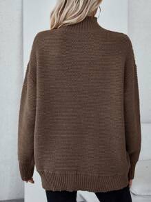 SHEIN Essnce Half Turtleneck Cold Shoulder Sweater - Camel - View 2
