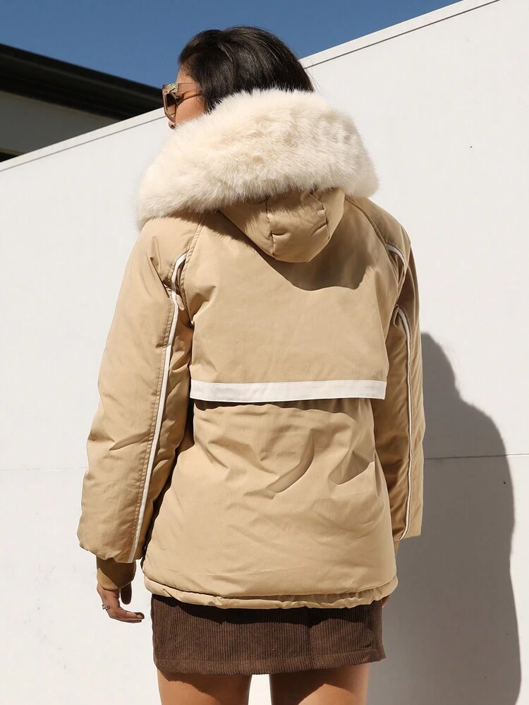 Ladies' Contrast Color Border Collar Padded Coat