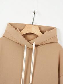 SHEIN EZwear Thả vai Dây rút Đàm áo cánh có mũ - Màu Khaki - Xem 3