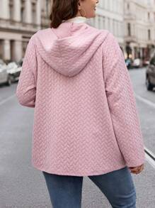 SHEIN LUNE Plus Button Front Hooded Coat - Pink - View 2