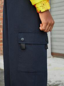 SHEIN Boys' Solid Color Cargo Pants - Navy Blue - View 5