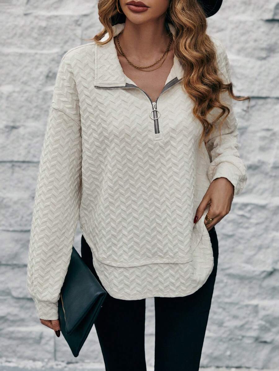 SHEIN LUNE Half Zip Drop Shoulder Sweatshirt - Apricot - View 1