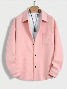 Manfinity Homme Nam Màu thuần Ngực đơn Áo khoác kiểu sơ mi - Hồng - Xem 5
