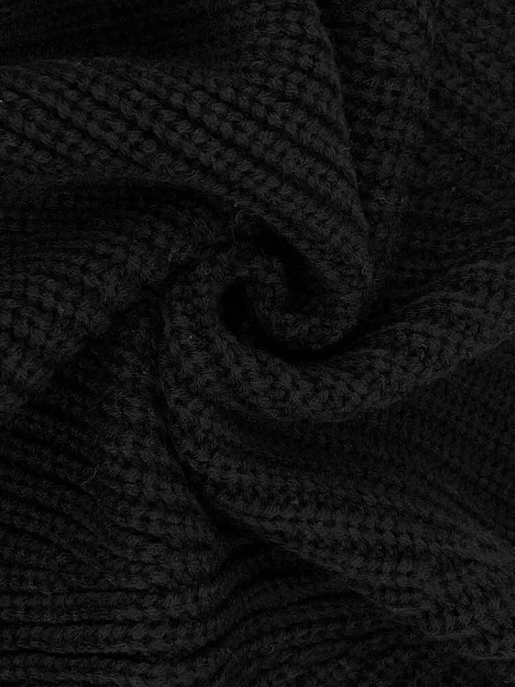 Sweetra 2pcs Solid Ribbed Knit Shrug Cardigan,Long Sleeve Tops Fall Winter Cloth For Women - Black and White - View 3