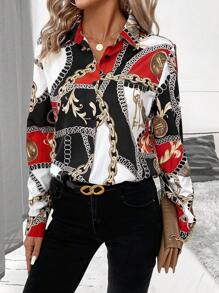 SHEIN Clasi Women's Chain Detail Shirt,Long Sleeve Tops - Multicolor - View 3