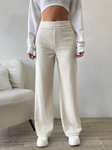 Chiquease Solid Color Straight Leg Thermal Lined Long Pants Fall Cloth For Women - Beige - View 5