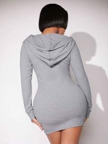 SHEIN SXY Women's Ruffle Hem Hooded Sweatshirt - Grey - View 2