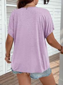 SHEIN LUNE Plus Size Hollow Out Design T-shirt - Mauve Purple - View 2