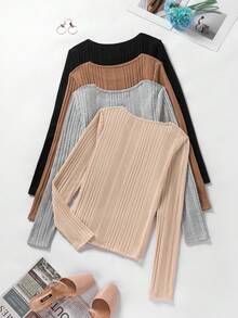 SHEIN LUNE 4pcs Women's Round Neck T-shirts - Multicolor - View 2