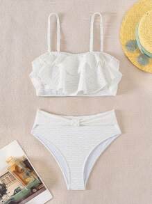 SHEIN Swim Women's Ruffled Shoulder Strap Bikini Set Summer Beach - White - View 3