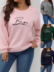 SHEIN Franclia Plus Size Women's Letter Printed Casual Sweatshirt - Baby Pink - View 1