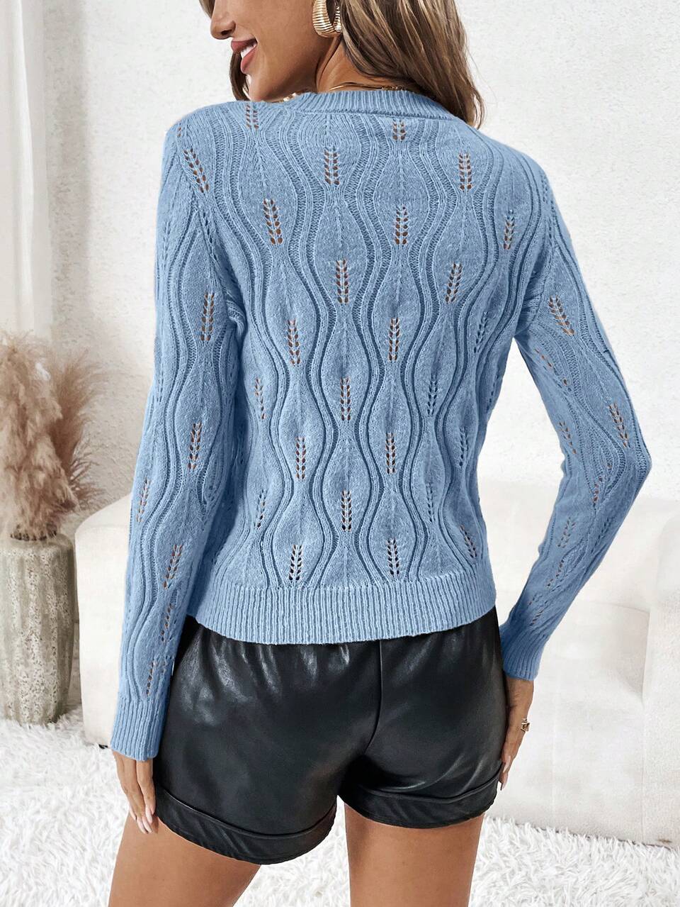 Women's Sweater With Wavy Lines, Pearls And Diamonds In Fall/Winter