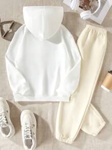 SHEIN Tween Girl Cartoon Graphic Hoodie & Sweatpants - Multicolor - View 2