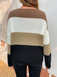 SHEIN Essnce 女士拼色下垂肩毛衣 - 彩色 - 查看 2