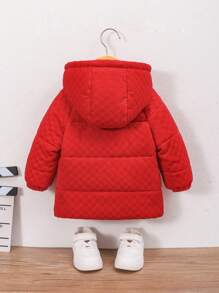 SHEIN Neutral Baby Boy Chinese Style Checkerboard Fleece Hooded Padded Coat - Multicolor - View 10