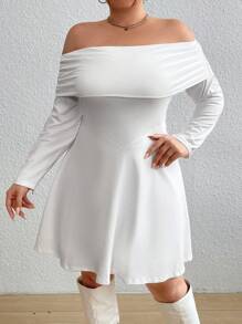 Flirla Plus Size Open Shoulder Casual Dress - White - View 3