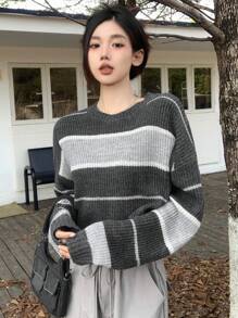 DAZY Của phụ nữ Khối màu Quần skinny Áo len - Màu xám đen - Xem 7