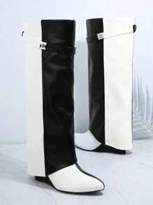 女士時尚靴子 - 黑與白 - 查看 3