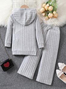 SHEIN Little Girls' Simple And Comfortable Casual Two-piece Set For Autumn And Winter - Grey - View 2