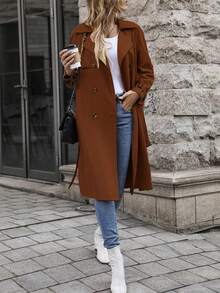 SHEIN LUNE DOUBLE-BREASTED Áo khoác Trench Áo khoác - màu nâu - Xem 5