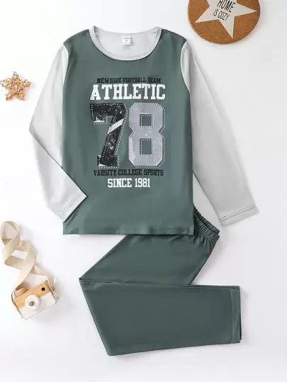 Tween Boy Letter Graphic Colorblock Tee & Pants PJ Set