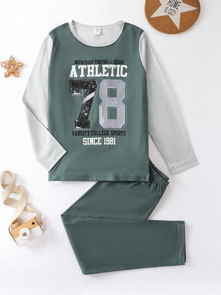 Tween Boy Letter Graphic Colorblock Tee & Pants PJ Set