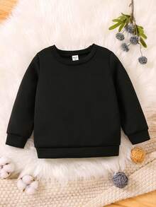 SHEIN Girls' Fleece Sweatshirt With Slogan And Floral Print - Black - View 2