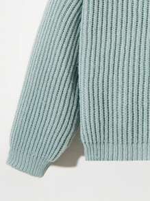 SHEIN Cô gái Tween Cổ áo Polo Áo len - Màu xanh Bạc hà - Xem 4
