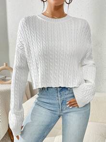 SHEIN Essnce Của phụ nữ Thả vai Xoắn Dan Áo len - trắng - Xem 4