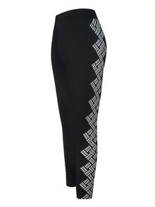 SHEIN LUNE Plus Size Geometric Printed Leggings - Black - View 4
