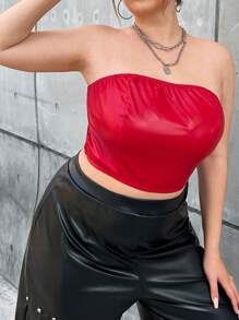 SHEIN ICON Plus Size Women's Solid Color Tube Top - Red - View 3