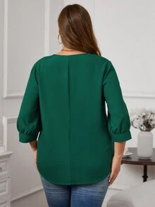 SHEIN LUNE 大尺碼女士襯衫 - 軍綠色 - 查看 3