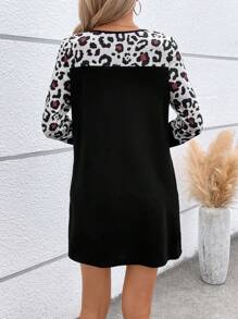 SHEIN LUNE 休閒女豹紋連身裙 - 黑色 - 查看 6