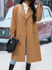 Calvaya Kích thước lớn Len áo Với Lớn Cổ áo tây - Cà phê nâu - Xem 3