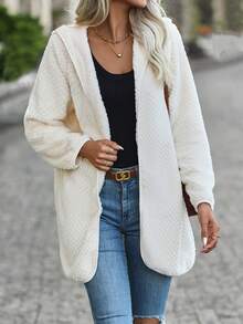 SHEIN LUNE 毛絨兔毛帽卡通大衣 - 杏色 - 查看 5