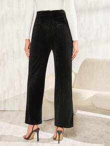 SHEIN Clasi 高腰絨面褲 - 黑色 - 查看 8