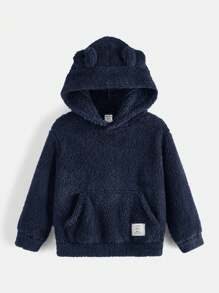 SHEIN 小男童休閒長毛絨熊耳朵連帽衫