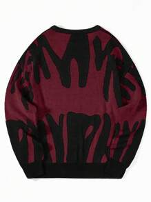 EURMUSE Men's Printed Drop Shoulder Sweater - Burgundy - View 2