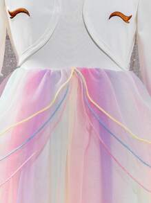 SHEIN Young Girl Rainbow Puffy Tulle Mesh Cake Dress, Suitable For Gorgeous Autumn - Multicolor - View 4