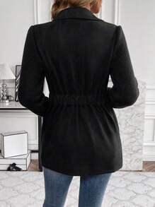 SHEIN Clasi Zip Up Belted Coat - Black - View 2