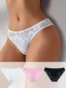 SHEIN 女式蕾絲三角褲三入組內衣 - 彩色 - 查看 1