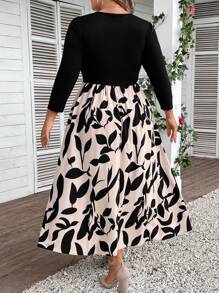 EMERY ROSE Plus Graphic Print Long Sleeve Dress - Multicolor - View 2