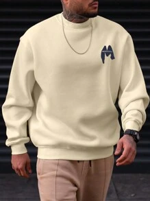 Manfinity Homme Men's Plus Size Letter Printed Fleece Sweatshirt - Khaki - View 1